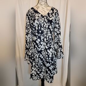 Karl Lagerfeld Black and White Floral Long Sleeve Dress